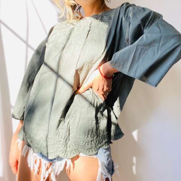 UNIQLO Olive Boho Embroidered Top - Picture 6 of 12